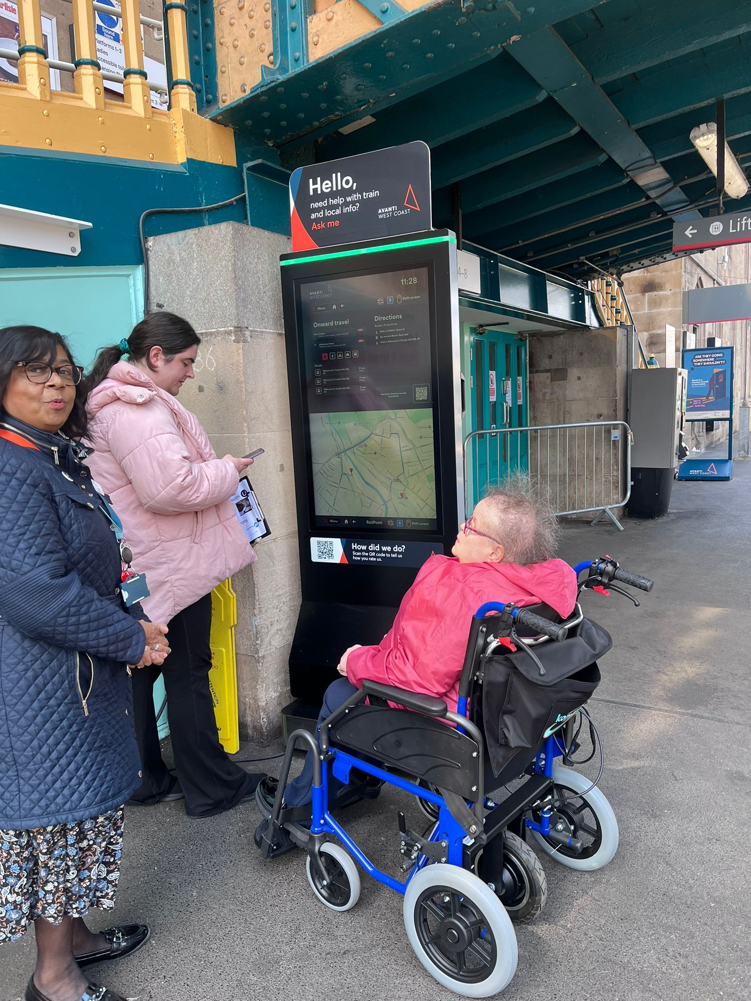 Dhani, Mary and Lou testing accessibility of Carlisle Train Station