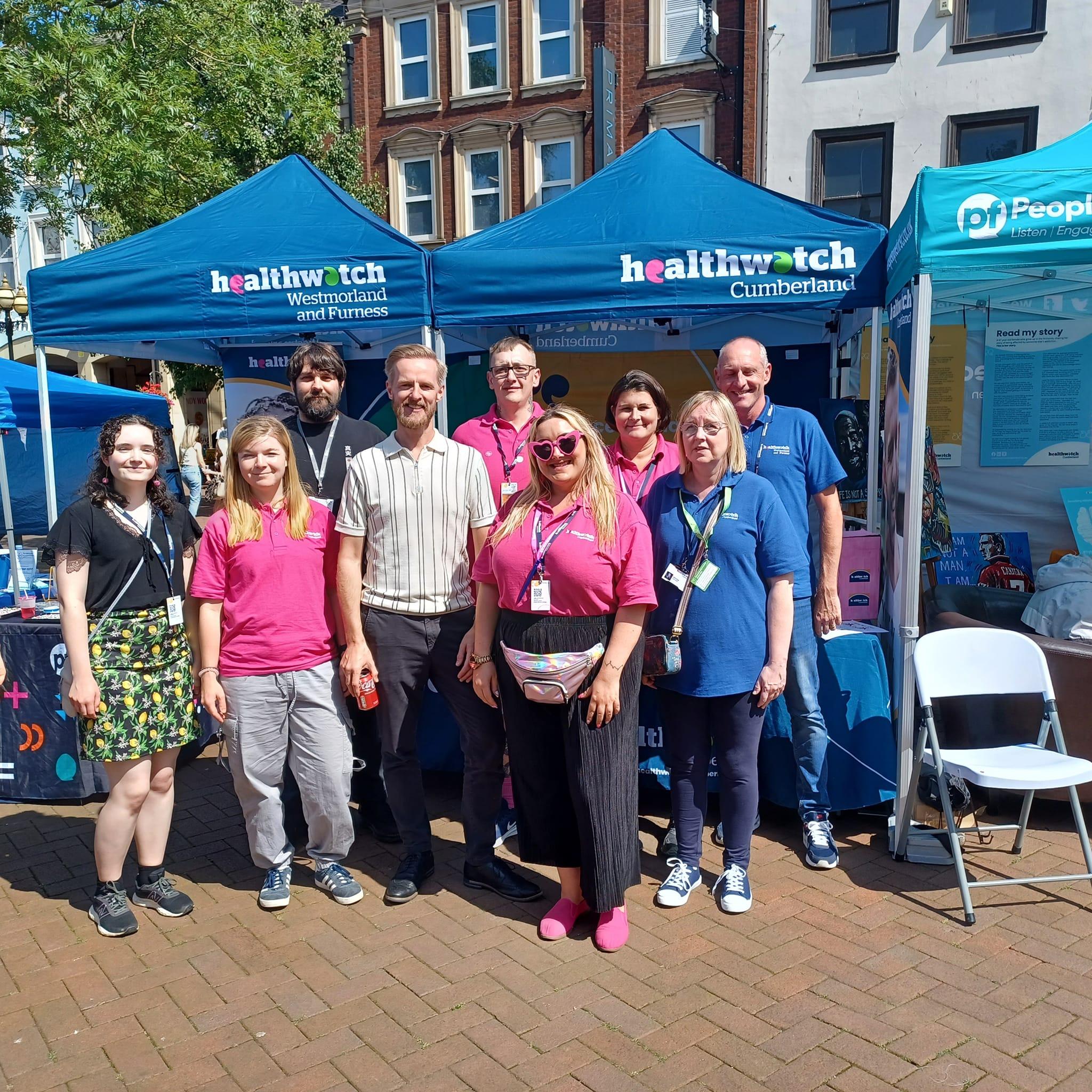 Healthwatch Cumberland team at their Try Dry July event in Carlisle City Centre in July 2024