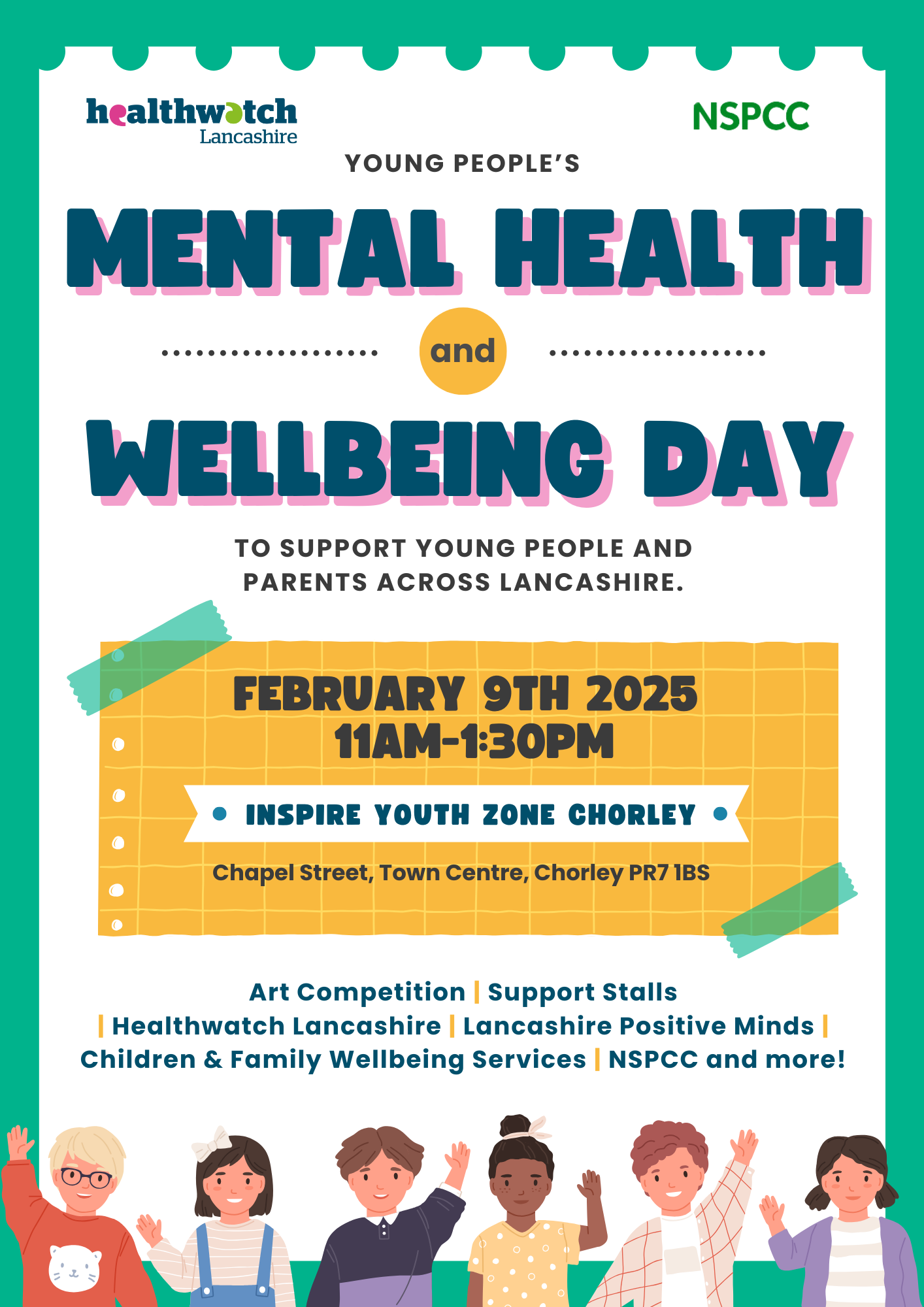 Healthwatch Lancashire an NSPCC Mental Health and Wellbeing day event poster