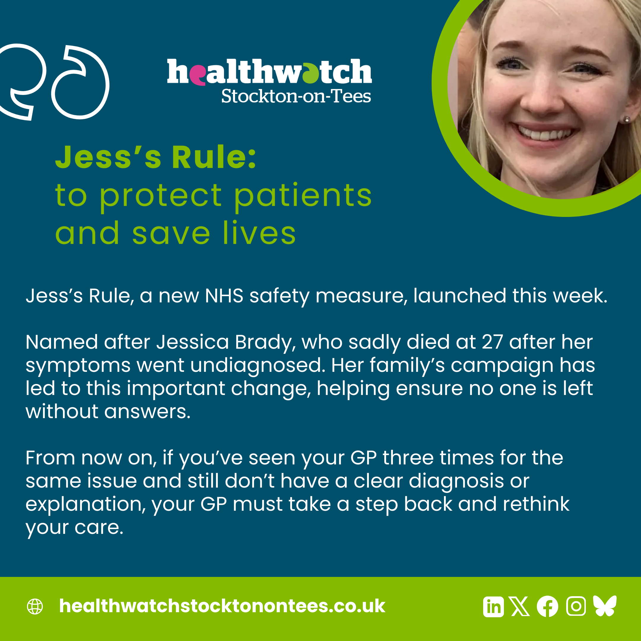 Jessica Brady's legacy inspires new life-saving GP safety rule